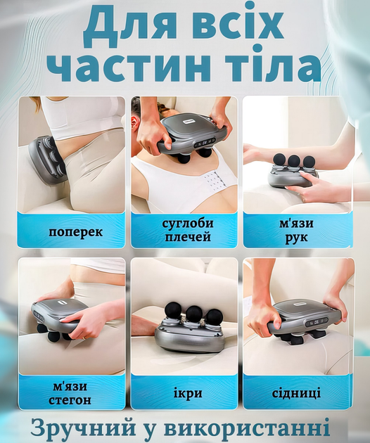 Професійний високочастотний перкусійний вібромасажер Massage Gun TosWa для масажу всього тіла 6 насадок | Ручний вібромасажер акумуляторний 9 режимів 20 швидкостей для м'язів та релаксації тіла - зображення 4