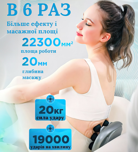 Професійний високочастотний перкусійний вібромасажер Massage Gun TosWa для масажу всього тіла 6 насадок | Ручний вібромасажер акумуляторний 9 режимів 20 швидкостей для м'язів та релаксації тіла - зображення 5